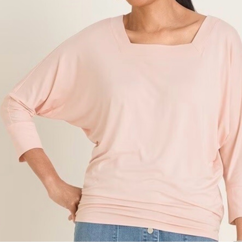 Chico's Soft Blush Square Neck Dolman Tunic Top
